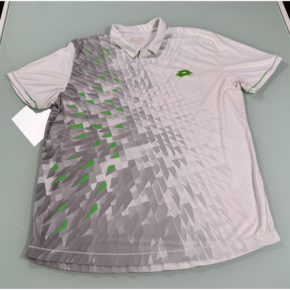 Lotto Blast Performance Tennis Mens White Green/Gray Geometric Shirt - Large
